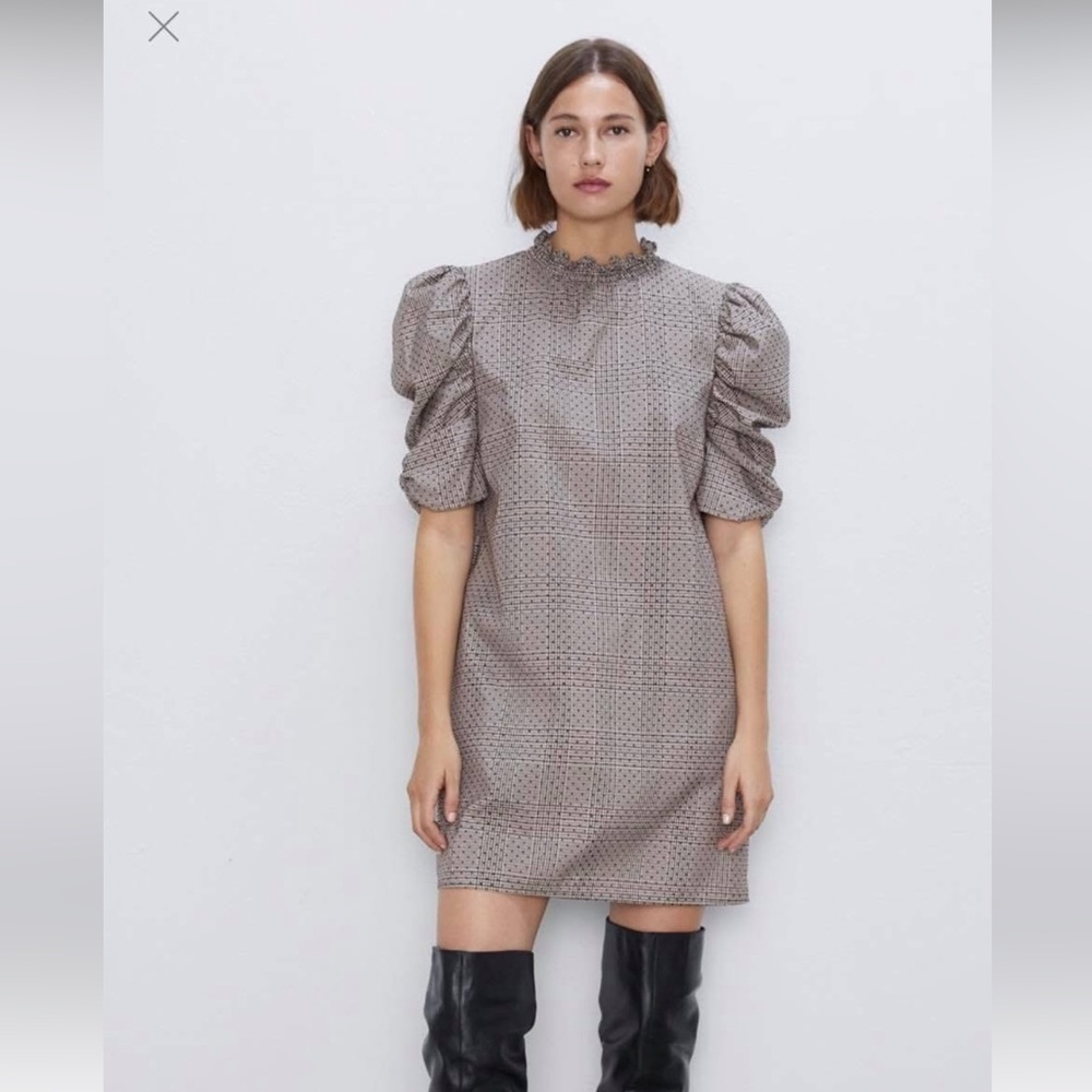 Zara Gray Dress with Puff Detail